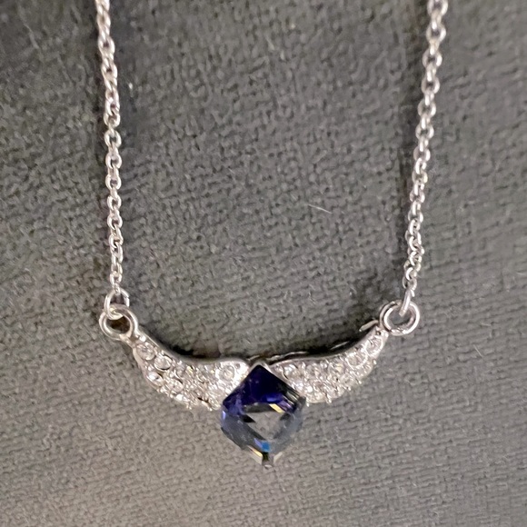 Necklace with a Blue Square Crystal and Small Diamonds - Picture 3 of 3